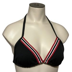 VINTAGE Bikini Top sz Small Halter Style Padded Cups Has Stretch Black Red
